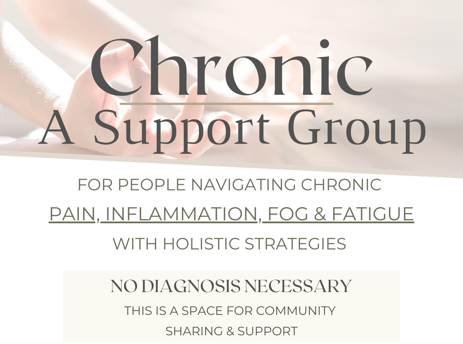 Support Group Near Me. Pain Management. Chronic Fatigue. Brain Fog. Community Support Group. Free Monthly Meeting. Meditation Near Me. Breathwork Near Me. Support in Buffalo.